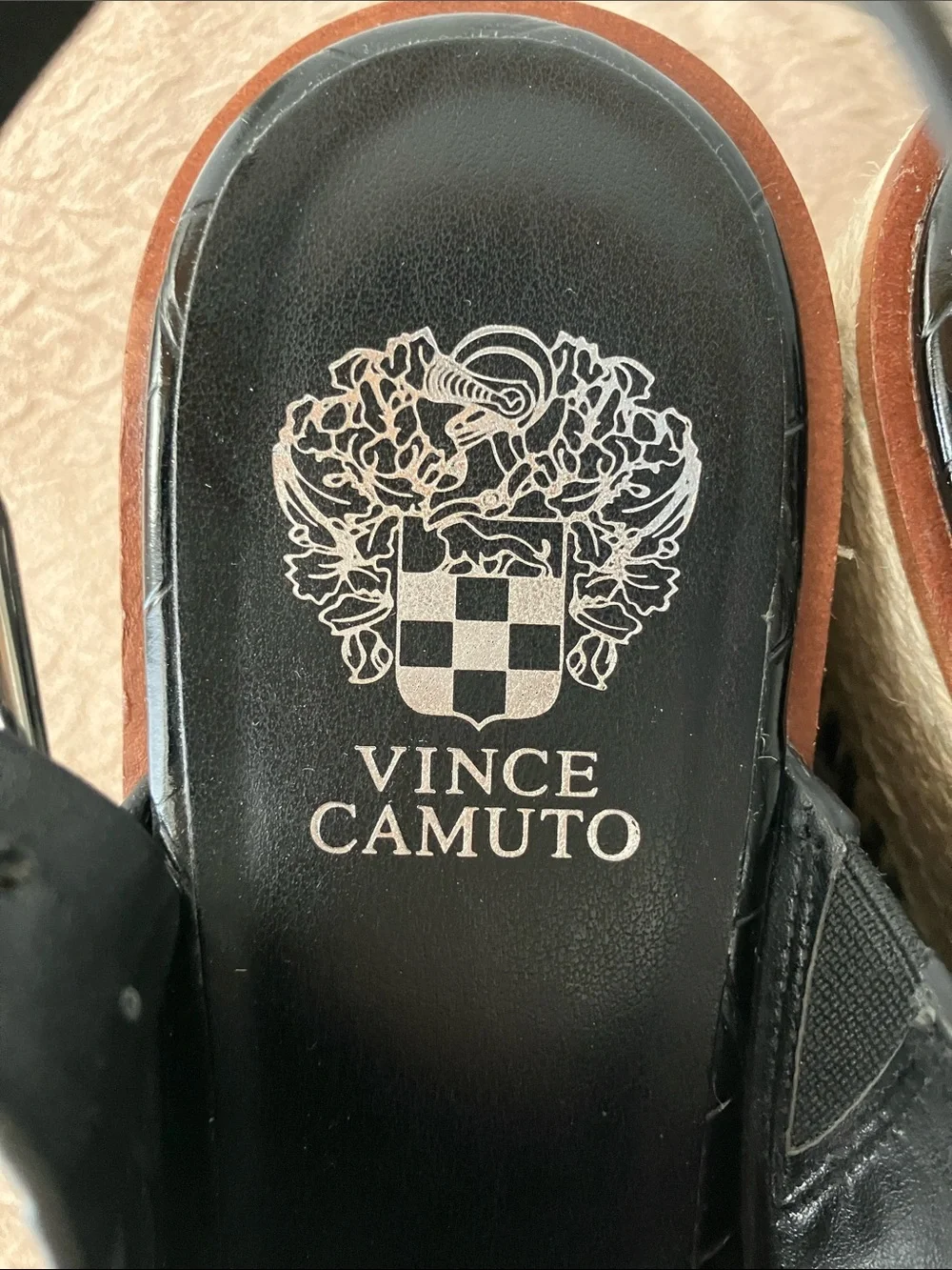 Vince Camuto Marietten Black Croc Embossed Platform Espadrille Sandals 10 Chic